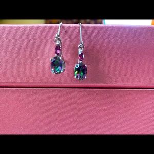 Topaz and garnet silver dangle earrings